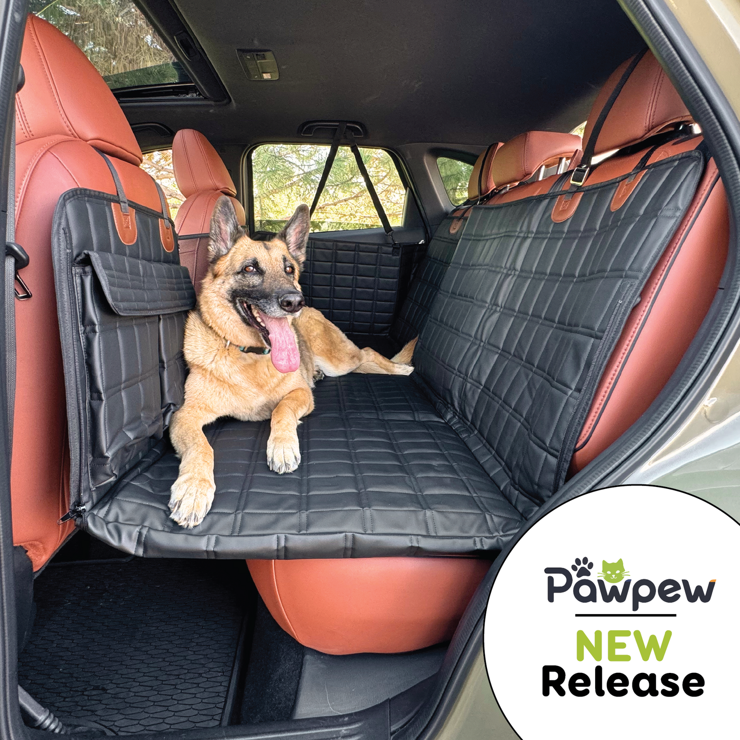 Leather Backseat Extender for Dogs - Black with Door Covers