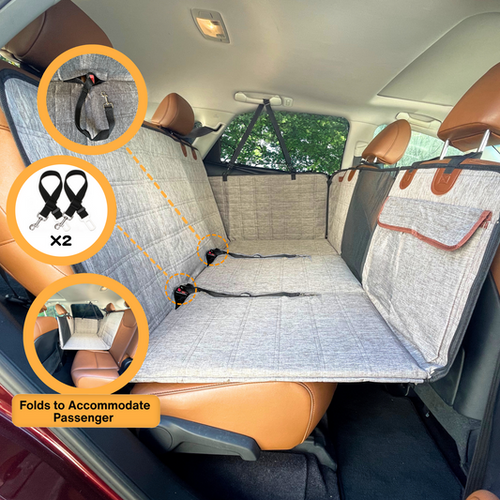 Leather Backseat Extender for Dogs - Grey with Door Covers